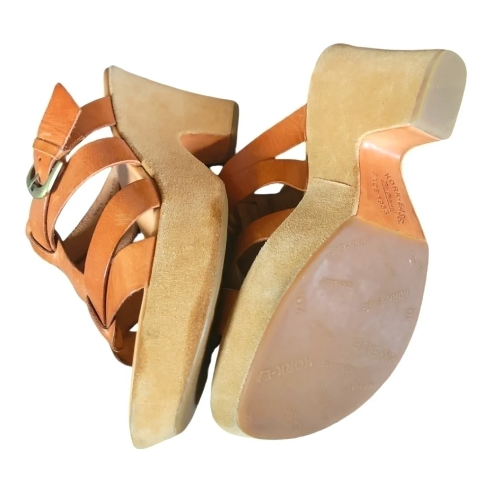 Kork-Ease Ava Tan  Buckle Stacked Heels Saddle Leather Platform Sandals 9/40.5